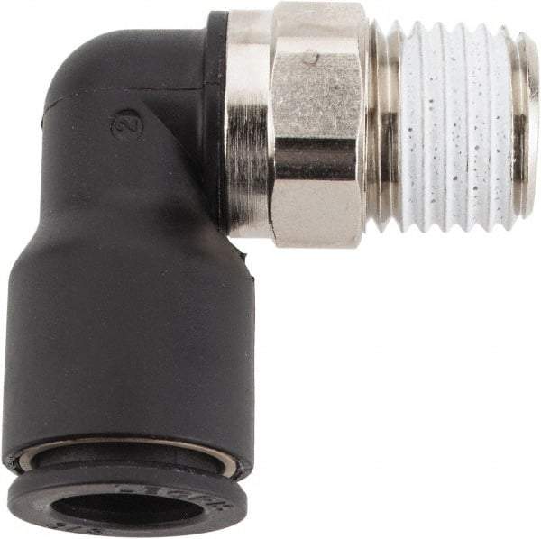 Legris - 3/8" OD, 1/4 NPT, Nylon/Nickel Plated Brass Push-to-Connect Male Elbow - 290 Max psi - Benchmark Tooling