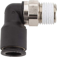Legris - 3/8" OD, 1/4 NPT, Nylon/Nickel Plated Brass Push-to-Connect Male Elbow - 290 Max psi - Benchmark Tooling