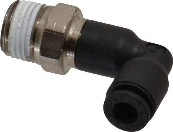 Legris - 5/32" OD, 1/8 NPT, Nylon/Nickel Plated Brass Push-to-Connect Extended Male Elbow - 290 Max psi - Benchmark Tooling