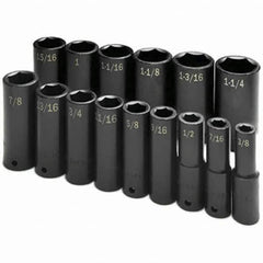 SK - 1/2" Drive Deep Impact Socket Set - 3/8 to 1-1/4", Inch Measurement Standard - Benchmark Tooling