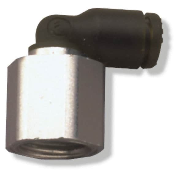Legris - 5/16" OD, 1/8 NPT, Nylon/Nickel Plated Brass Push-to-Connect Female Elbow - 290 Max psi - Benchmark Tooling
