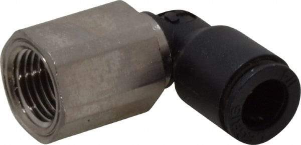 Legris - 1/4" OD, 1/8 NPT, Nylon/Nickel Plated Brass Push-to-Connect Female Elbow - 290 Max psi - Benchmark Tooling