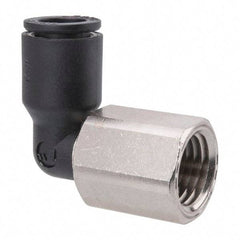 Legris - 5/16" OD, 1/4 NPT, Nylon/Nickel Plated Brass Push-to-Connect Female Elbow - 290 Max psi - Benchmark Tooling