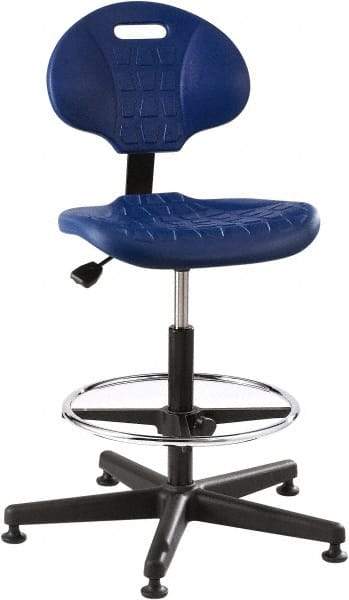 Bevco - 21 to 31" High Adjustable Height Swivel Stool - 27" Wide x 27" Deep, Polyurethane Seat, Blue - Benchmark Tooling