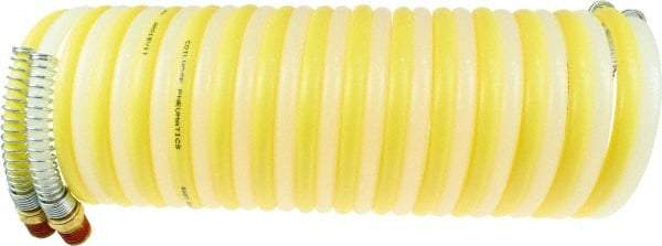 Coilhose Pneumatics - 1/2" ID, 1/2 Thread, 25' Long, Yellow & Natural Nylon Coiled & Self Storing Hose - 170 Max psi, Male Swivel x Male Swivel - Benchmark Tooling