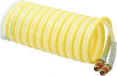 Coilhose Pneumatics - 1/4" ID, 1/4 Thread, 12' Long, Yellow & Natural Nylon Coiled & Self Storing Hose - 185 Max psi, Male Swivel x Male Swivel - Benchmark Tooling