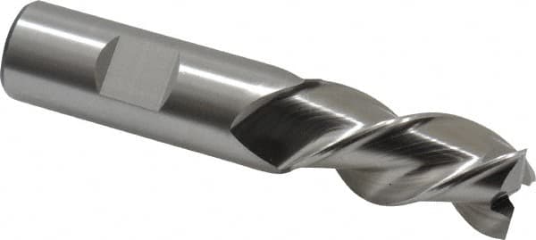 Cleveland - 3/4", 1-5/8" LOC, 3/4" Shank Diam, 3-3/4" OAL, 3 Flute, Powdered Metal Square End Mill - Single End, Uncoated, Spiral Flute, 42° Helix, Centercutting, Left Hand Cut, Left Hand Flute, Series PM-539L - Benchmark Tooling