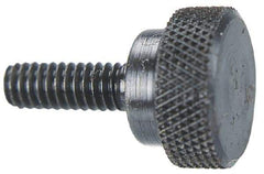 Morton Machine Works - #10-32 Knurled Shoulder Grade C-12L14 Steel Thumb Screw - 3/4" OAL, 1/2" Head Diam x 5/16" Head Height, Black Oxide Finish - Benchmark Tooling