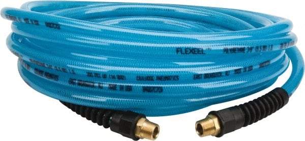 Coilhose Pneumatics - 3/8" ID, 3/8 Thread, 25' Long, Transparent Blue Polyurethane Coiled & Self Storing Hose - 200 Max psi, Male Rigid x Male Rigid - Benchmark Tooling