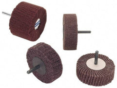 Norton - 2" Diam x 1" Face Width, Medium Aluminum Oxide Nonwoven & Coated Mounted Flap Wheel - 1/4" Shank Mount, 80 Grit, Interleaf, Cloth Backing, 12,000 Max RPM - Benchmark Tooling