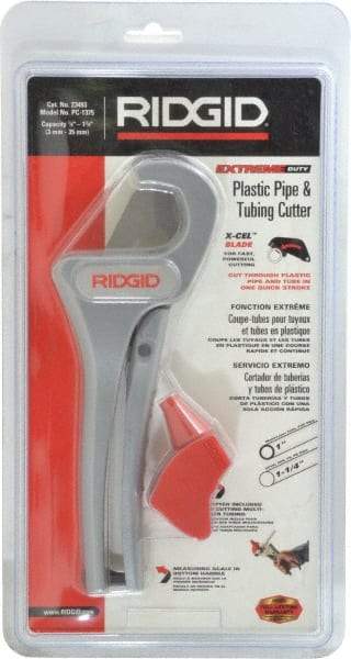 Ridgid - 1/8" to 1-3/8" Pipe Capacity, Single Stroke Cutter - Cuts Plastic, Rubber, PVC, CPVC - Benchmark Tooling