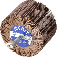 Merit Abrasives - 3" Diam x 2" Face Width, Extra Fine Ceramic Alumina Coated Mounted Flap Wheel - 1/4" Shank Mount, 320 Grit, 20,000 Max RPM - Benchmark Tooling