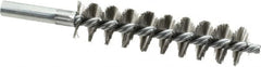 Schaefer Brush - 4" Brush Length, 15/16" Diam, Double Stem, Single Spiral Tube Brush - 6-1/4" Long, Stainless Steel, 12-24 Female Connection - Benchmark Tooling