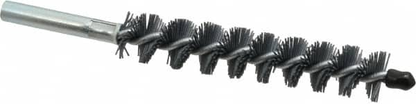 Schaefer Brush - 4" Brush Length, 3/4" Diam, Single Stem, Single Spiral Tube Brush - 6-1/4" Long, Silicone Carbide Impregnated Nylon, 12-24 Female Connection - Benchmark Tooling