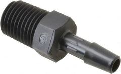 Made in USA - 1/4" Barb, 1/4, Nylon Single Barbed Tube Adapter - Black, Male - Benchmark Tooling