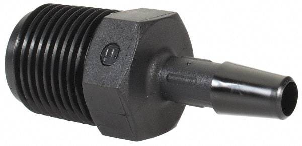 Made in USA - 1/4" Barb, 1/4, Nylon Single Barbed Tube Adapter - Black, Male - Benchmark Tooling