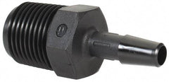 Made in USA - 1/4" Barb, 1/4, Nylon Single Barbed Tube Adapter - Black, Male - Benchmark Tooling