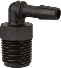 Made in USA - 1/4" Barb, 1/4, Nylon Single Barbed Tube Elbow - Black, Male - Benchmark Tooling