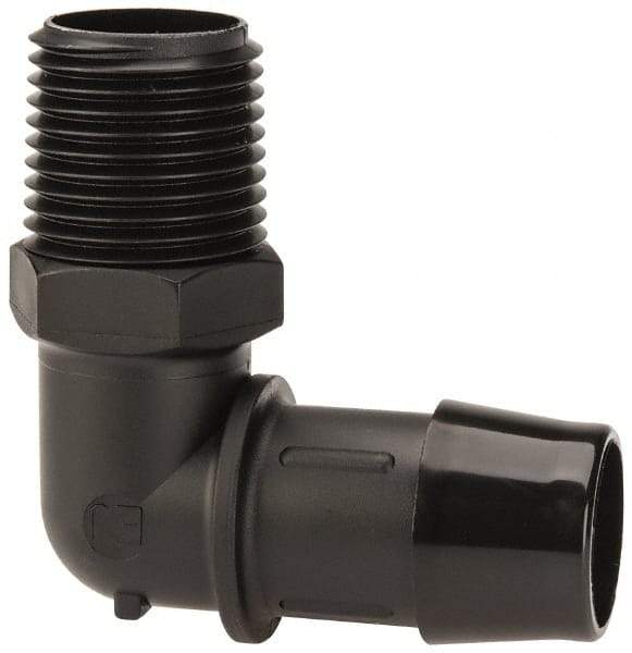Made in USA - 3/4" Barb, 3/4, Nylon Single Barbed Tube Elbow - Black, Male - Benchmark Tooling