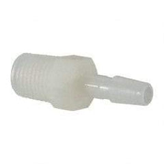 Made in USA - 1/4" Barb, 1/4, Nylon Single Barbed Tube Adapter - Natural, Male - Benchmark Tooling