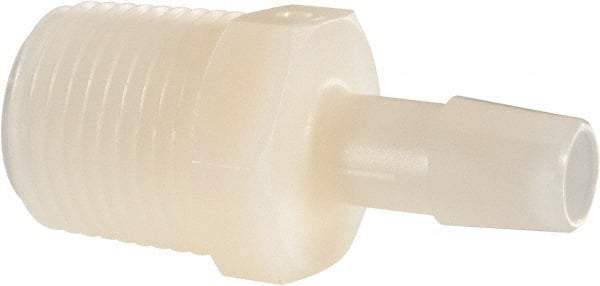 Made in USA - 3/8" Barb, 3/8, Nylon Single Barbed Tube Adapter - Natural, Male - Benchmark Tooling
