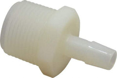 Made in USA - 3/8" Barb, 3/8, Nylon Single Barbed Tube Adapter - Natural, Male - Benchmark Tooling