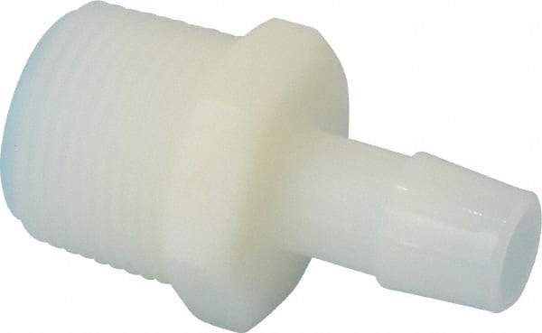 Made in USA - 1/2" Barb, 1/2, Nylon Single Barbed Tube Adapter - Natural, Male - Benchmark Tooling