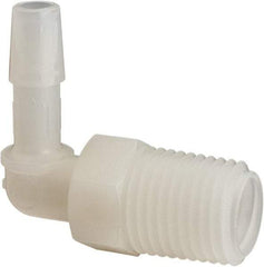 Made in USA - 1/4" Barb, 1/4, Nylon Single Barbed Tube Elbow - Natural, Male - Benchmark Tooling