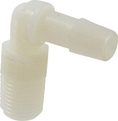 Made in USA - 3/8" Barb, 3/8, Nylon Single Barbed Tube Elbow - Natural, Male - Benchmark Tooling