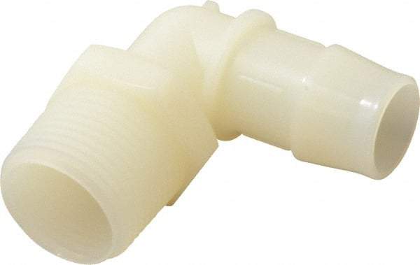 Made in USA - 3/4" Barb, 3/4, Nylon Single Barbed Tube Elbow - Natural, Male - Benchmark Tooling