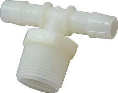 Made in USA - 1/2" Barb, 1/2, Nylon Single Barbed Tube Branch Tee - Natural, Male - Benchmark Tooling