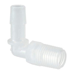 Made in USA - 3/8" Barb, 3/8, Polypropylene Single Barbed Tube Elbow - Natural, Male - Benchmark Tooling