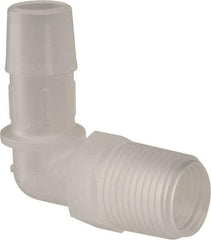 Made in USA - 1/2" Barb, 1/2, Polypropylene Single Barbed Tube Elbow - Natural, Male - Benchmark Tooling