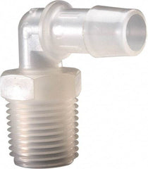 Made in USA - 1/2" Barb, 1/2, Polypropylene Single Barbed Tube Elbow - Natural, Male - Benchmark Tooling