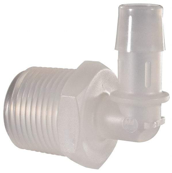 Made in USA - 1/2" Barb, 1/2, Polypropylene Single Barbed Tube Elbow - Natural, Male - Benchmark Tooling