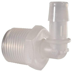 Made in USA - 1/2" Barb, 1/2, Polypropylene Single Barbed Tube Elbow - Natural, Male - Benchmark Tooling