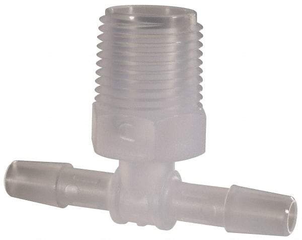 Made in USA - 1/4" Barb, 1/4, Polypropylene Single Barbed Tube Branch Tee - Natural, Male - Benchmark Tooling
