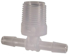Made in USA - 1/4" Barb, 1/4, Polypropylene Single Barbed Tube Branch Tee - Natural, Male - Benchmark Tooling