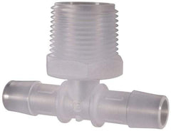 Made in USA - 1/2" Barb, 1/2, Polypropylene Single Barbed Tube Branch Tee - Natural, Male - Benchmark Tooling