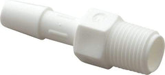 Made in USA - 1/4" Barb, 1/4, Polypropylene Single Barbed Tube Adapter - White, Male - Benchmark Tooling