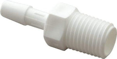 Made in USA - 1/4" Barb, 1/4, Polypropylene Single Barbed Tube Adapter - White, Male - Benchmark Tooling