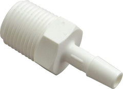 Made in USA - 1/4" Barb, 1/4, Polypropylene Single Barbed Tube Adapter - White, Male - Benchmark Tooling
