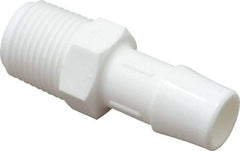 Made in USA - 1/2" Barb, 1/2, Polypropylene Single Barbed Tube Adapter - White, Male - Benchmark Tooling