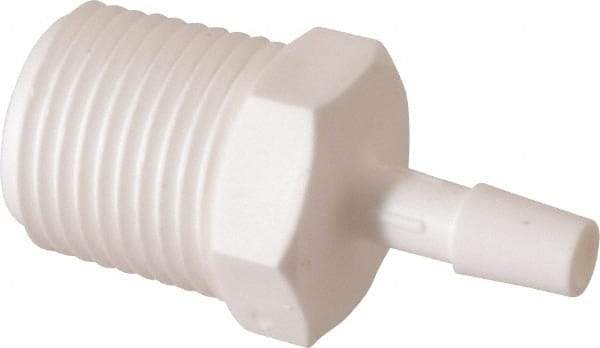 Made in USA - 1/4" Barb, 1/4, Polypropylene Single Barbed Tube Adapter - White, Male - Benchmark Tooling