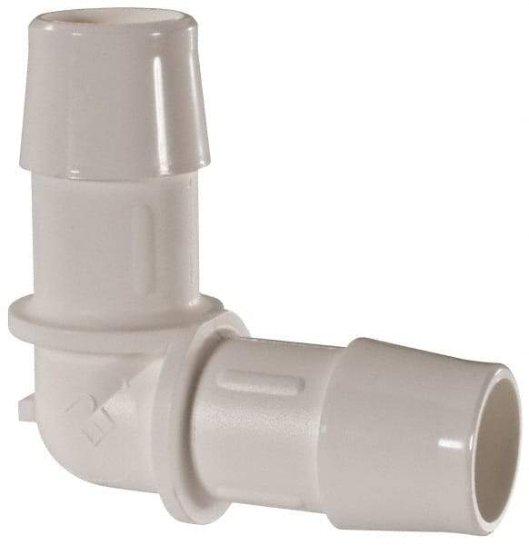Made in USA - 5/8" Barb, Polypropylene Single Barbed Tube Elbow - White - Benchmark Tooling