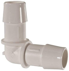 Made in USA - 5/8" Barb, Polypropylene Single Barbed Tube Elbow - White - Benchmark Tooling