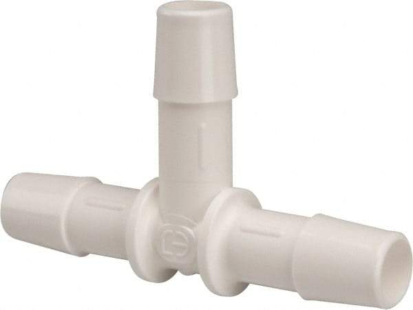 Made in USA - 3/8" Barb, Polypropylene Single Barbed Tube Tee - White - Benchmark Tooling