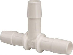 Made in USA - 3/8" Barb, Polypropylene Single Barbed Tube Tee - White - Benchmark Tooling