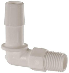 Made in USA - 3/8" Barb, 3/8, Polypropylene Single Barbed Tube Elbow - White, Male - Benchmark Tooling
