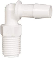 Made in USA - 3/8" Barb, 3/8, Polypropylene Single Barbed Tube Elbow - White, Male - Benchmark Tooling